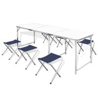 VidaXL Campingtafel in hoogte verstelbaar met 6 krukken 180x60 cm - thumbnail