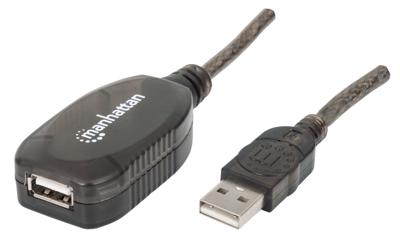 Manhattan 150958 USB-kabel USB 2.0 USB-A stekker, USB-A bus 20.00 m Zwart