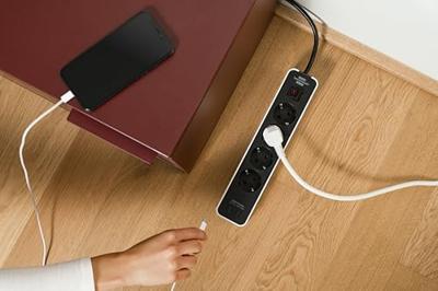 Ecolor 4-weg stekkerdoos met 2 USB-oplaadaansluitingen (meervoudige stekkerdoos USB C met schakelaar - thumbnail