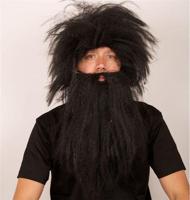 Pruik Holbewoner + baard zwart - thumbnail