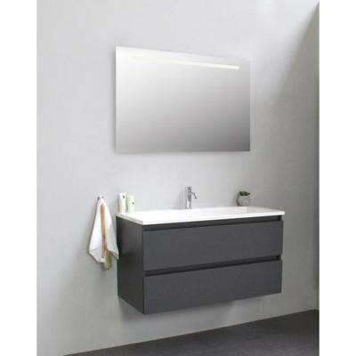 On-Line Badkamermeubelset - 100 cm - Voorgemonteerd - Acryl Wastafel - 1 Kraangat - Spiegel met LED-Verlichting - Mat Antraciet