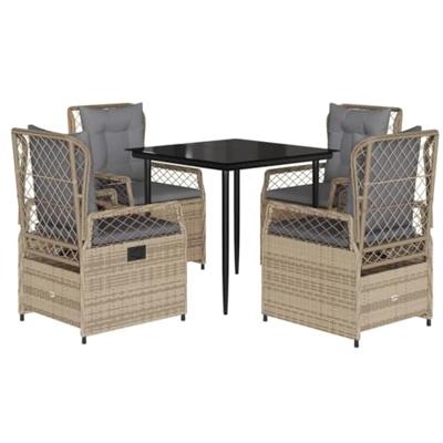 5-delige Tuinset met kussens poly rattan beige