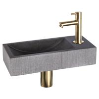 Fonteinset Differnz Ribble Natuursteen 38x18x8 cm Zwart Met Rechte Kraan Mat Goud - thumbnail