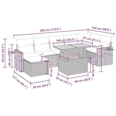 8-delige Loungeset met kussens poly rattan zwart