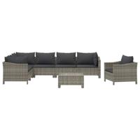 8-delige Loungeset met kussens poly rattan grijs - thumbnail