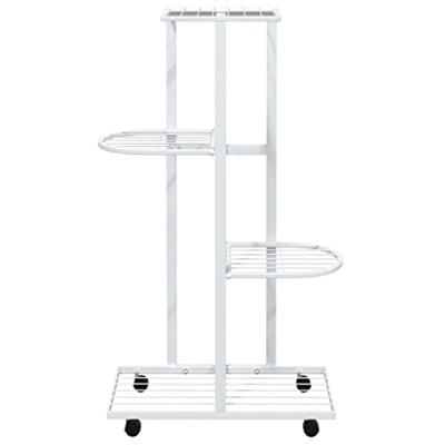 VidaXL Bloemenstandaard met wielen 4-laags 44x23x80 cm ijzer wit VidaXL Bloemenstandaard met wielen 4-laags 44x23x80 cm ijzer wit