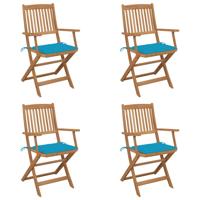 Tuinstoelen 4 st inklapbaar met kussens massief acaciahout - thumbnail