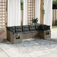 7-delige Loungeset met kussens poly rattan grijs - thumbnail