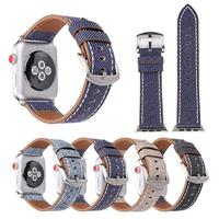 Denim Pattern Echt Leren bandje - Licht blauw - Geschikt voor Apple Watch 44mm / 45mm / 46mm / 49mm - thumbnail
