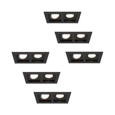 Set van 6 Fresno Dubbele Inbouwspot - Rechthoek - 2x GU10 - 4000K neutraal wit - 8 Watt 690 Lumen - Kantelbaar - IP20 stofdicht - Zwart Set van 6 Fresno Dubbele Inbouwspot - Rechthoek - 2x GU10 - 4000K neutraal wit - 8 Watt 690 Lumen - Kantelbaar - IP20 stofdicht - Zwart