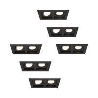 Set van 6 Fresno Dubbele Inbouwspot - Rechthoek - 2x GU10 - 4000K neutraal wit - 8 Watt 690 Lumen - Kantelbaar - IP20 stofdicht - Zwart - thumbnail