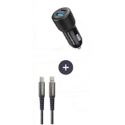 Oplader + kabelpakket - THOMSON - 60 W autolader - C naar L 5A kabel - Lengte 1,5 m Oplader + kabelpakket - THOMSON - 60 W autolader - C naar L 5A kabel - Lengte 1,5 m