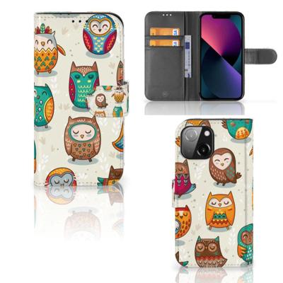 iPhone 13 Mini | Telefoonhoesje | Met pasjeshouder | Vrolijke Uilen