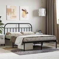 Bedframe met hoofdbord metaal zwart 140x200 cm - thumbnail