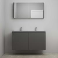 On-Line Badkamermeubelset - 120 cm - Voorgemonteerd - Greeploos 2 Deuren - Acryl Wastafel - 2 Kraangaten - Spiegelkast - Mat Antraciet - thumbnail