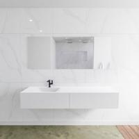 Badkamermeubel Lagom Hangend 180x30x45cm Wit Glans Solid Surface Wastafel Cloud 1 Kraangat Links met 2 Lades - thumbnail