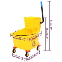 Dweilemmer met wringer en wielen 36 L polypropeen geel - thumbnail