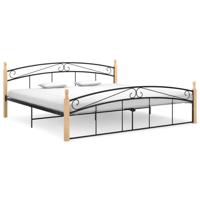 Bedframe metaal en massief eikenhout zwart 200x200 cm - thumbnail