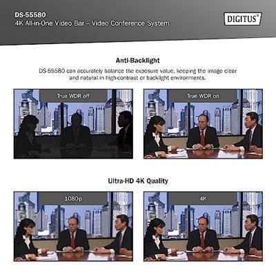 Digitus DS-55580 4K videoconferentiesysteem 3840 x 2160 Pixel Luidspreker, Microfoon, Snelle autotracking via AI, Standvoet, Stereomicrofoon, Voice tracking Digitus DS-55580 4K videoconferentiesysteem 3840 x 2160 Pixel Luidspreker, Microfoon, Snelle autotracking via AI, Standvoet, Stereomicrofoon, Voice tracking