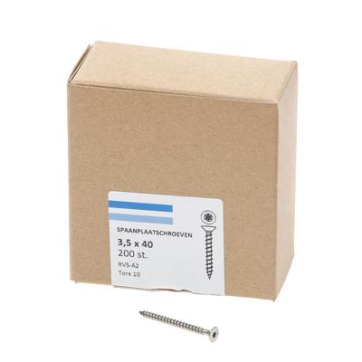Hoenderdaal Fasteners Hoenderdaal spaanplaatschroef rvs-a2 platkop voldraad torx tx15 3.5x40 | 200 stuks - 0206.30.17603