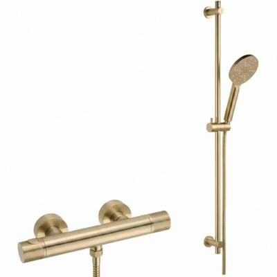 Ben Engraved Line thermostatische doucheset 15cm met gravering en 3 straalsoorten geborsteld messing pvd-coating