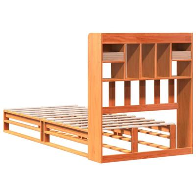 Bed met boekenkast zonder matras grenenhout wasbruin 100x200 cm