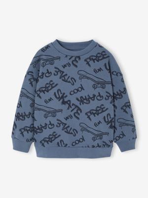Sweater met print voor jongens middenblauw