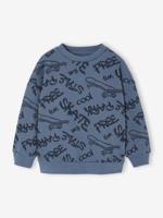 Sweater met print voor jongens middenblauw - thumbnail