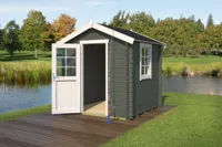 Outdoor Life Wels Blokhut 220x220 cm 28 mm vuren Green Grey-Wit gecoat- Zadeldak- - Outdoor Life - thumbnail