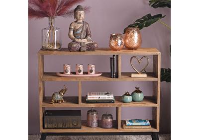 Theelichthouder met decoratieve houten stenen pink/roze set, (B/H/D) 39x12x15cm