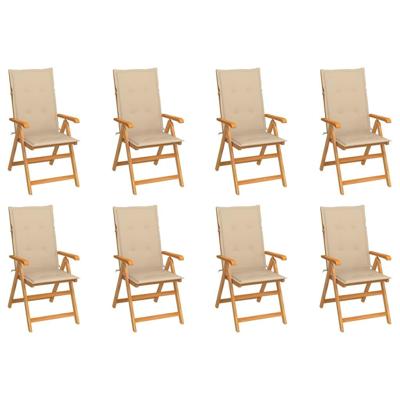 Tuinstoelen 8 st verstelbaar met kussens massief teakhout
