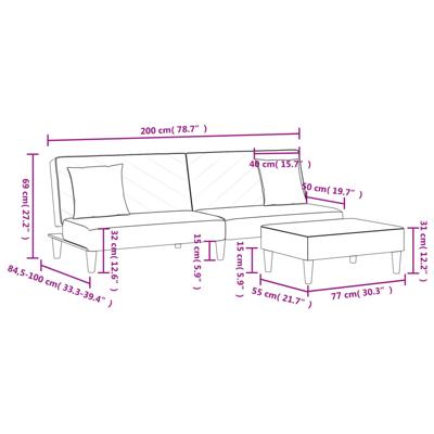 2-delige Loungeset met kussens fluweel zwart - thumbnail
