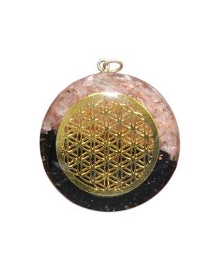 Orgonite Hanger Bloem des Levens Rond Rozenkwarts/ Zwarte Toermalijn