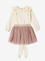 Meisjes-T-shirt met kraag van Engels borduurwerk en tule rokje babymeisje ecru - thumbnail