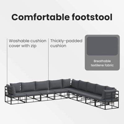 Tuinbankenset met kussen 9 pcs Zwart Aluminium