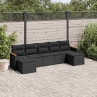 7-delige Loungeset met kussens poly rattan zwart - thumbnail
