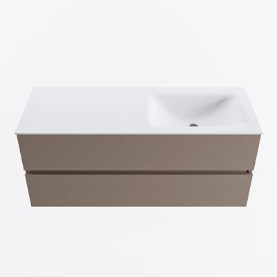 MONDIAZ VICA 120cm badmeubel onderkast Smoke 2 lades. Wastafel CLOUD rechts zonder kraangat, kleur Talc.