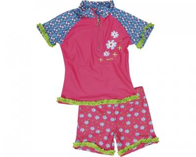 Playshoes tweedelige zwemsuit Bloemen Roze-122-128