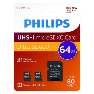 Geheugenkaart Philips micro SDXC Class 10 UHS-I U1 64GB 2 stuks