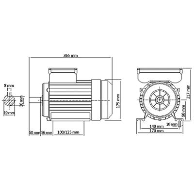 Elektromotor 1 fase 2,2 kW/3 pk 2-polig 2800 rpm aluminium