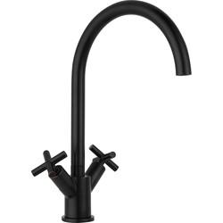 Job Accross keukenmengkraan tweegreeps met draaibare uitloop incl. aansluitslangen en filterstopkranen brons zwart