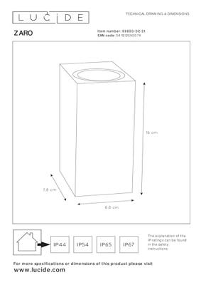Lucide ZARO - Wandspot / Wandlamp Binnen/Buiten - 2xGU10 - IP65 - Wit Lucide ZARO - Wandspot / Wandlamp Binnen/Buiten - 2xGU10 - IP65 - Wit