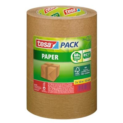 Tesapack paper ecoLogo, ft 50 mm x 50 m, bruin, pak van 3 stuks Tesapack paper ecoLogo, ft 50 mm x 50 m, bruin, pak van 3 stuks