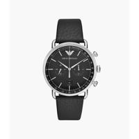 Emporio Armani heren chronograaf zwart lederen horloge AR11143 - thumbnail