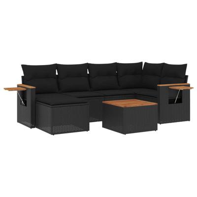 6-delige Loungeset met kussens poly rattan zwart