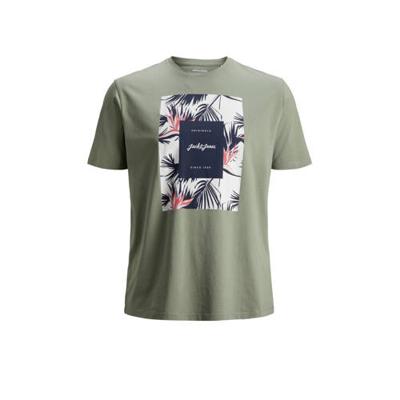 JACK & JONES PLUS SIZE T-shirt Florall Plus Size met printopdruk grijsgroen JACK & JONES PLUS SIZE T-shirt Florall Plus Size met printopdruk grijsgroen