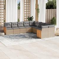10-delige Loungeset met kussens poly rattan beige - thumbnail