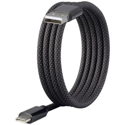 Renkforce RF-6437924 USB-kabel USB 2.0 USB-C stekker, USB-A stekker 1.00 m Zwart Met magnetische opwikkeling, Stoffen mantel