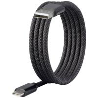 Renkforce RF-6437924 USB-kabel USB 2.0 USB-C stekker, USB-A stekker 1.00 m Zwart Met magnetische opwikkeling, Stoffen mantel - thumbnail