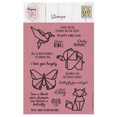 Nellie's Choice • clear stamps origami tekst en dieren 14st.